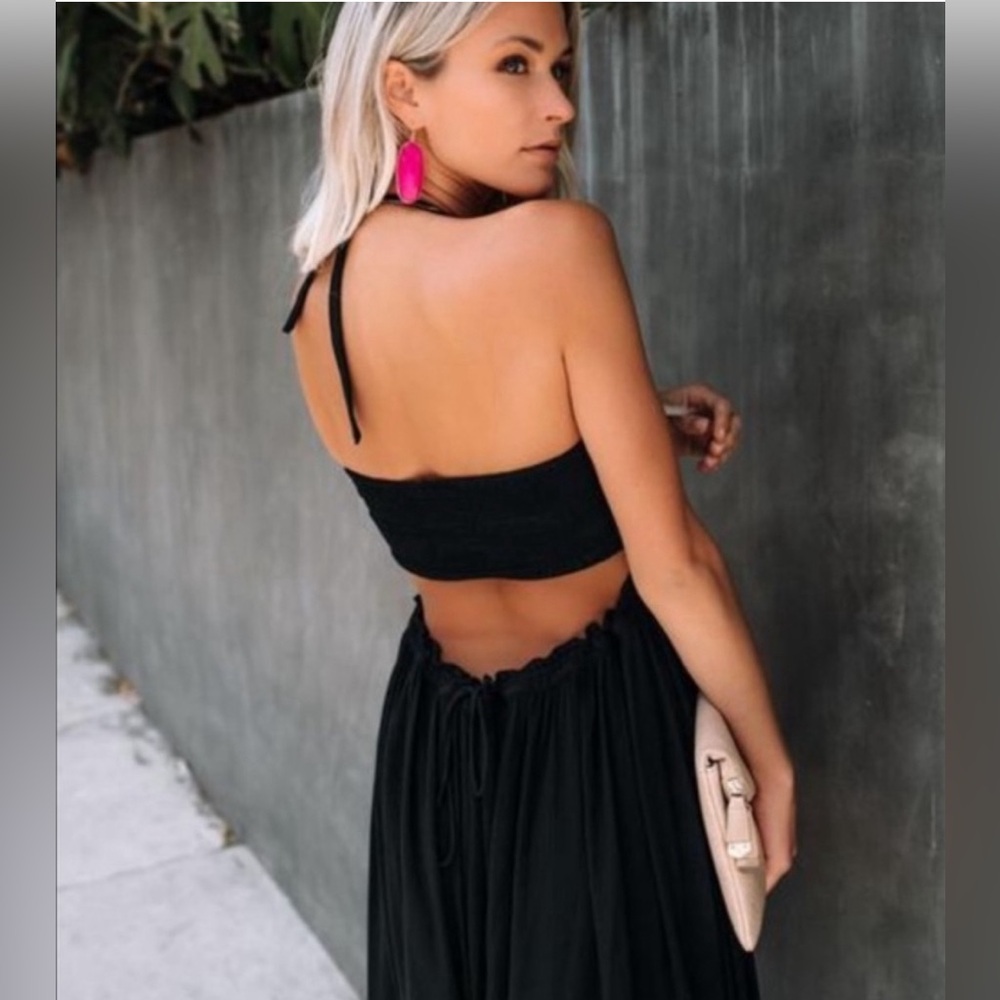 Vici Zayn Smocked Backless Halter Black Maxi Dress